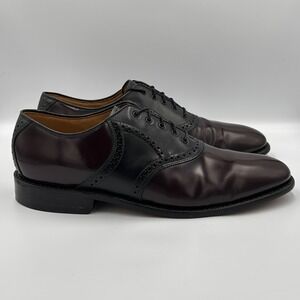 Johnston & Murphy Mens Saddle Oxford Shoes Burgundy Black Leather Lace Up Dress